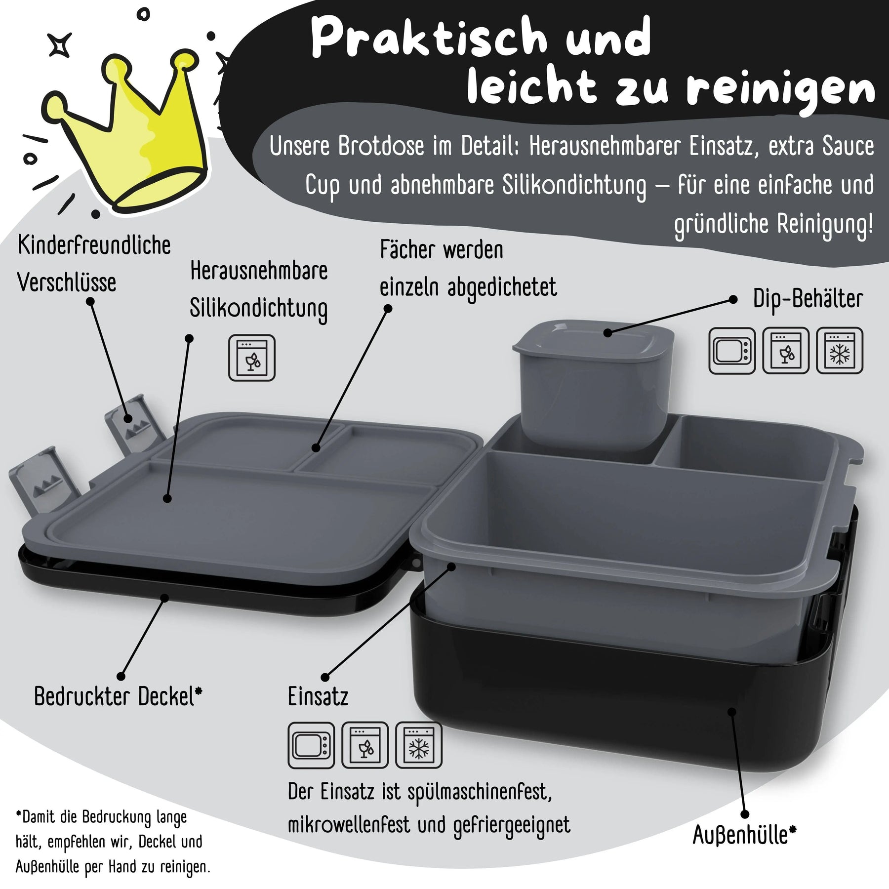 Brotdose mit Fächern, leicht & auslaufsicher - Game schwarz: 1.000ml BEARFOOT      NATURKINDCHEN