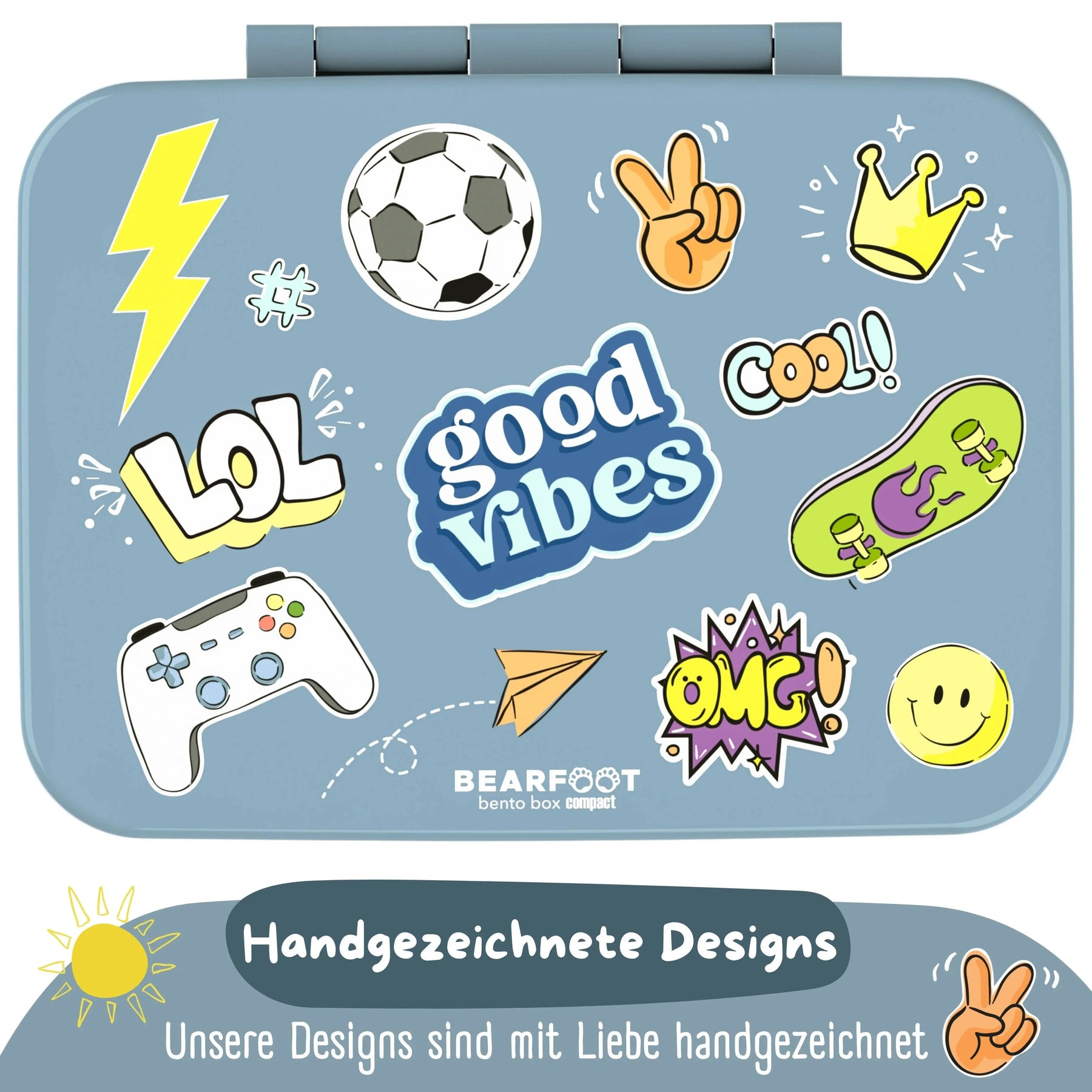 Brotdose mit Fächern, leicht & auslaufsicher - Sticker blau: 1.000ml BEARFOOT      NATURKINDCHEN