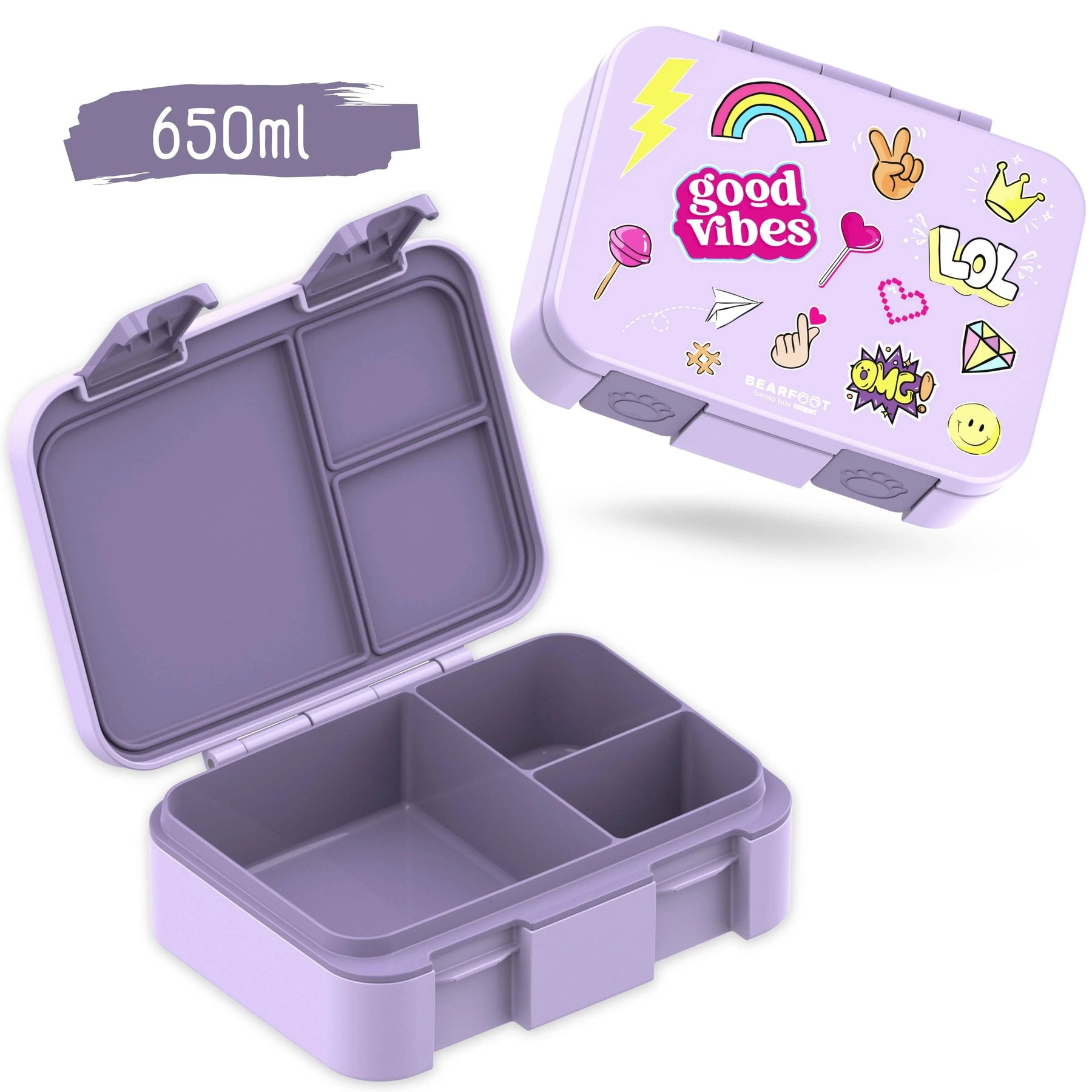 Brotdose mit Fächern, leicht & auslaufsicher - Sticker lila: 1.000ml BEARFOOT      NATURKINDCHEN