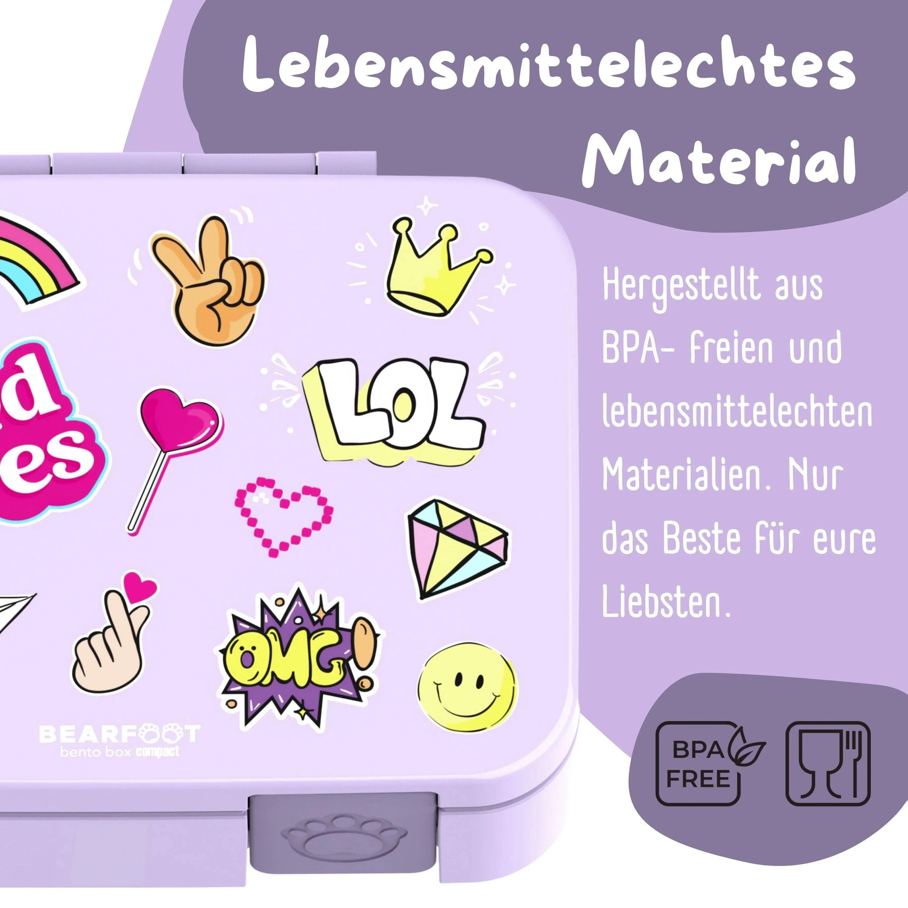 Brotdose mit Fächern, leicht & auslaufsicher - Sticker lila: 1.000ml BEARFOOT      NATURKINDCHEN