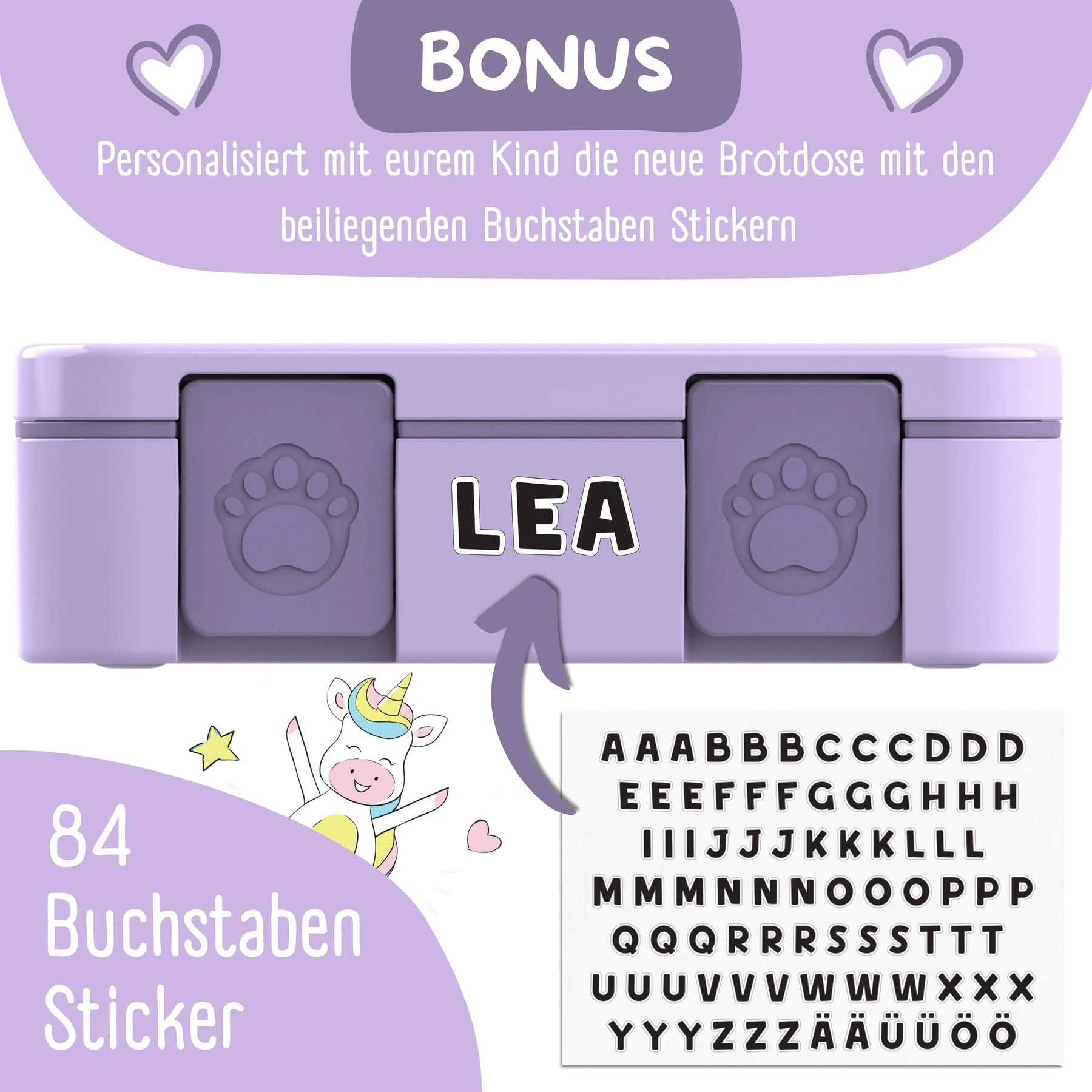 Brotdose mit Fächern, leicht & auslaufsicher - Sticker lila: 1.000ml BEARFOOT      NATURKINDCHEN