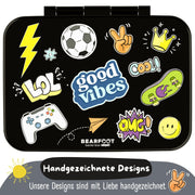 Brotdose mit Fächern, leicht & auslaufsicher - Sticker schwarz: 1.000ml BEARFOOT      NATURKINDCHEN