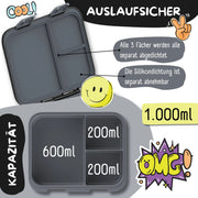 Brotdose mit Fächern, leicht & auslaufsicher - Sticker schwarz: 1.000ml BEARFOOT      NATURKINDCHEN