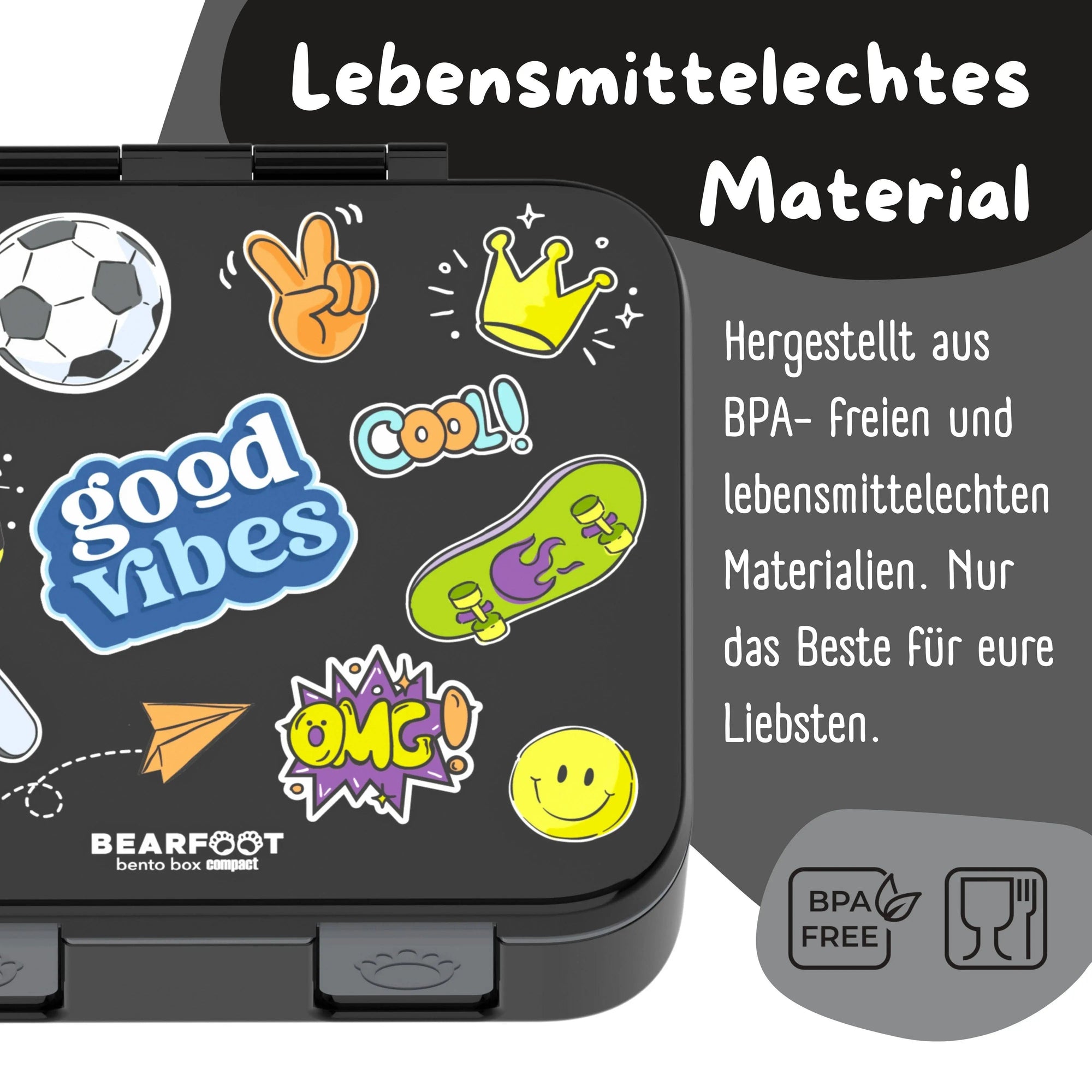 Brotdose mit Fächern, leicht & auslaufsicher - Sticker schwarz: 1.000ml BEARFOOT      NATURKINDCHEN
