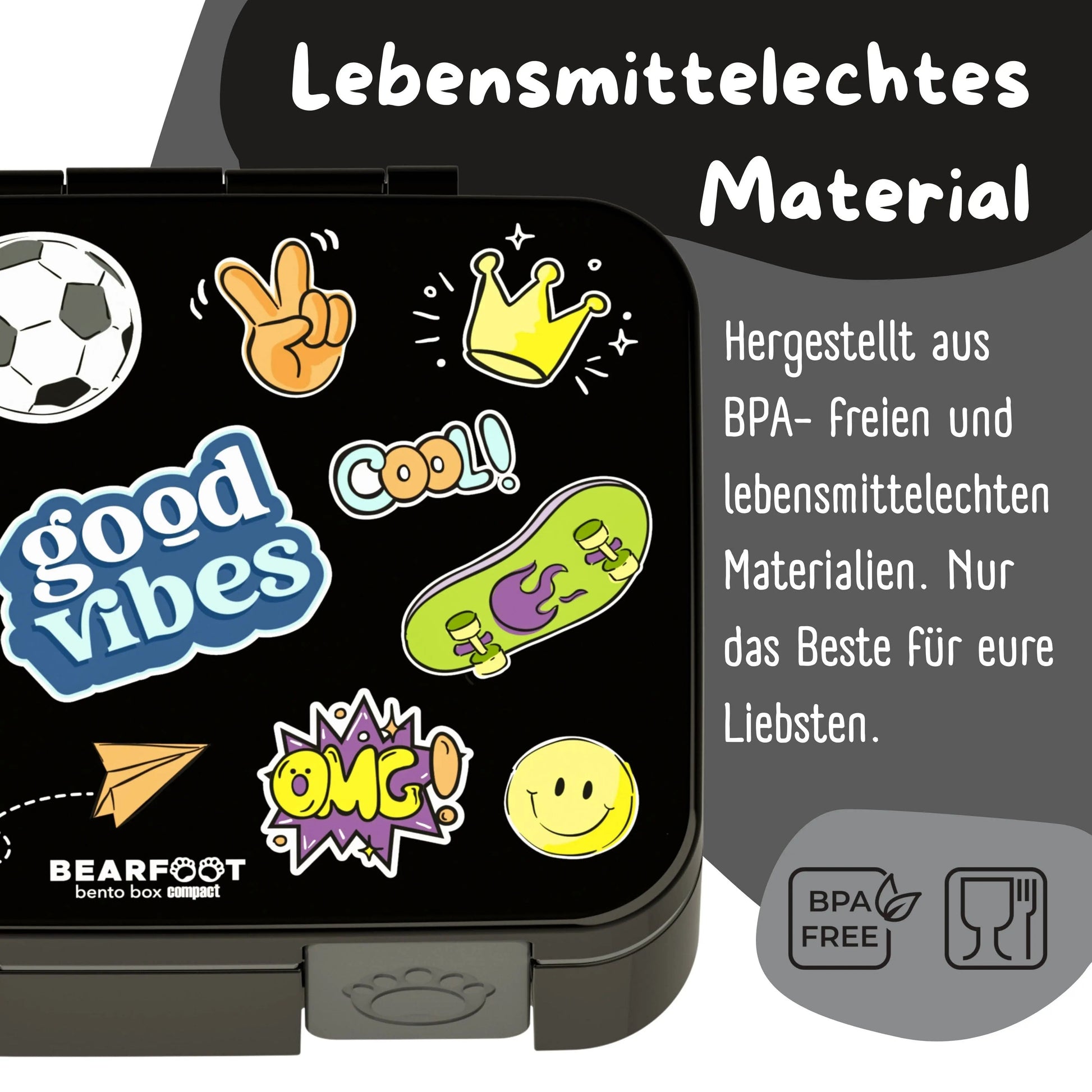 Brotdose mit Fächern, leicht & auslaufsicher - Sticker schwarz: 1.000ml BEARFOOT      NATURKINDCHEN