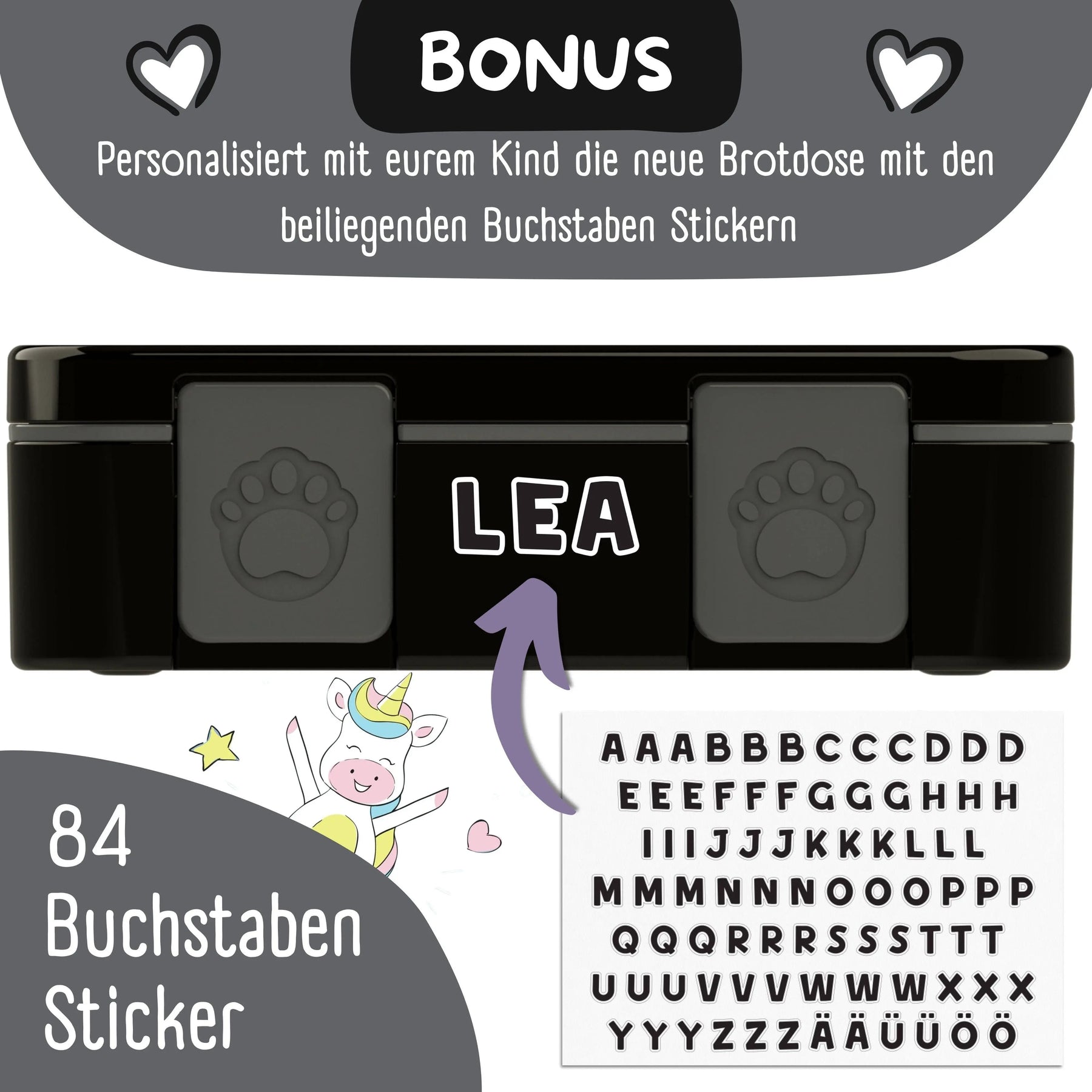 Brotdose mit Fächern, leicht & auslaufsicher - Sticker schwarz: 1.000ml BEARFOOT      NATURKINDCHEN