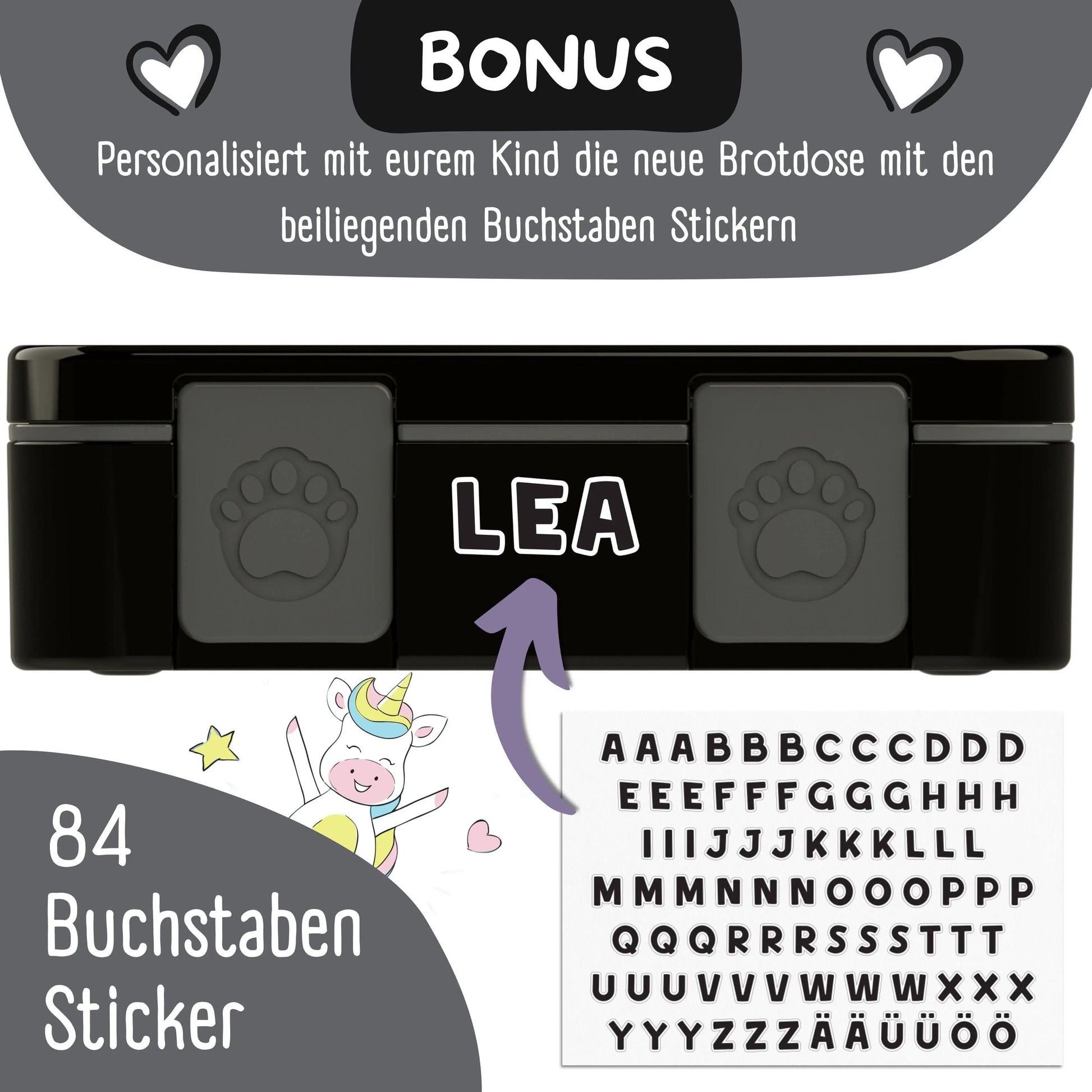 Brotdose mit Fächern, leicht & auslaufsicher - Sticker schwarz: 1.000ml BEARFOOT      NATURKINDCHEN