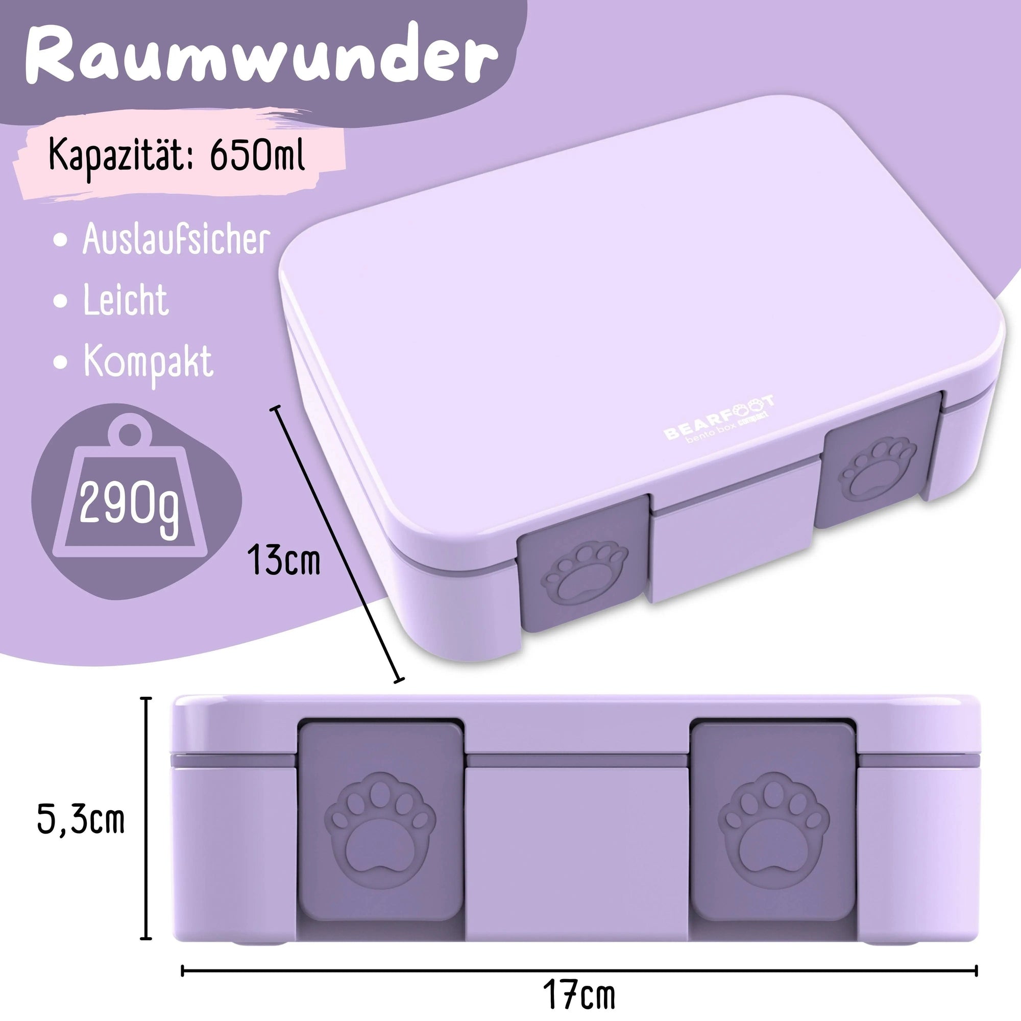 Brotdose mit Fächern, leicht & auslaufsicher - lila: 1.000ml BEARFOOT      NATURKINDCHEN