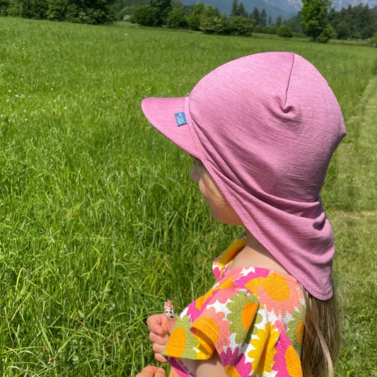 Sommerkappe rosé, Merinowolle & Seide (bio/GOTS): L (bis 51cm KU) Glückskind      NATURKINDCHEN
