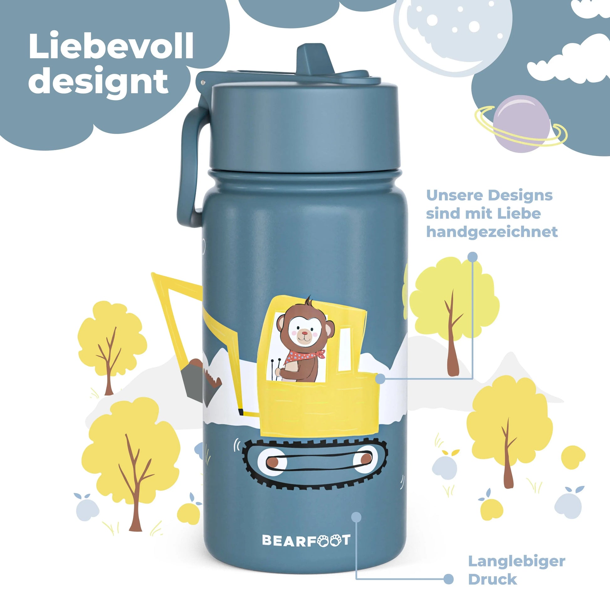 Thermo Kinder Trinkflasche Edelstahl - Bagger BEARFOOT      NATURKINDCHEN