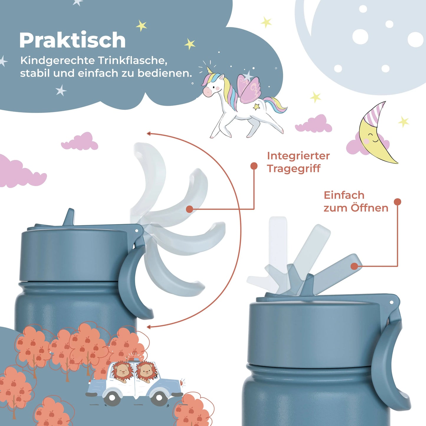 Thermo Kinder Trinkflasche Edelstahl - Bagger BEARFOOT      NATURKINDCHEN