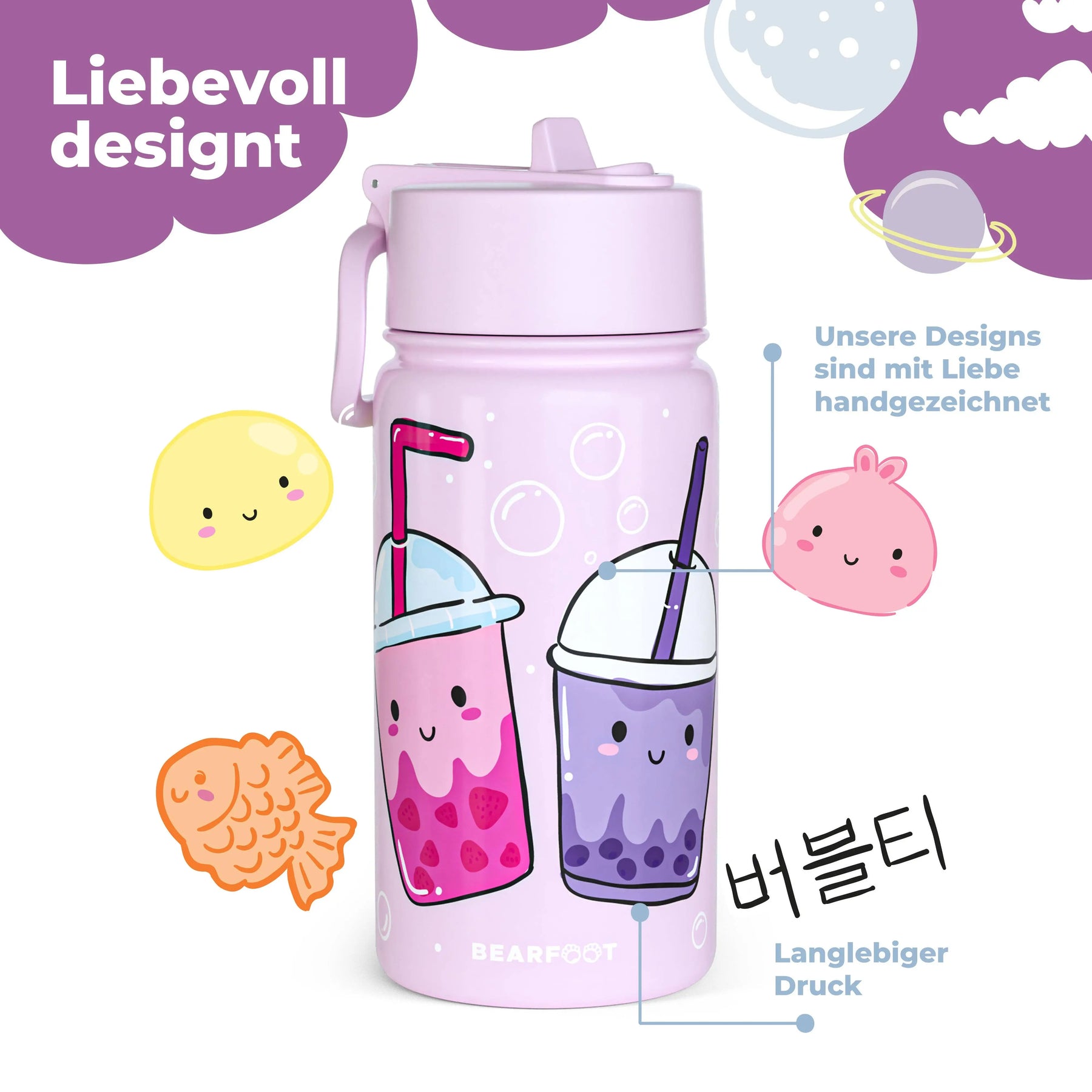 Thermo Kinder Trinkflasche Edelstahl - BubbleTea lila BEARFOOT      NATURKINDCHEN