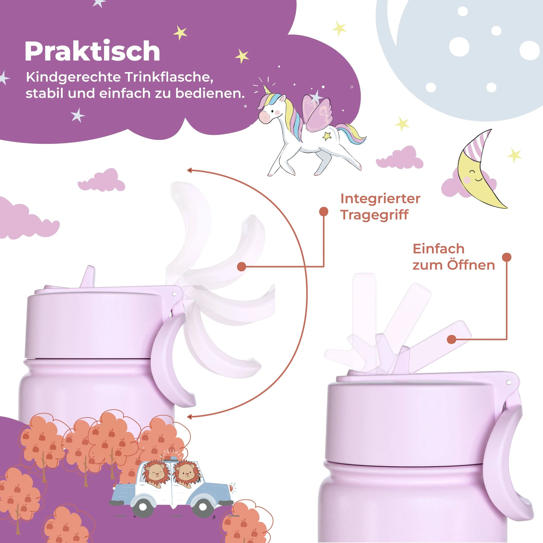Thermo Kinder Trinkflasche Edelstahl - Einhorn lila BEARFOOT      NATURKINDCHEN