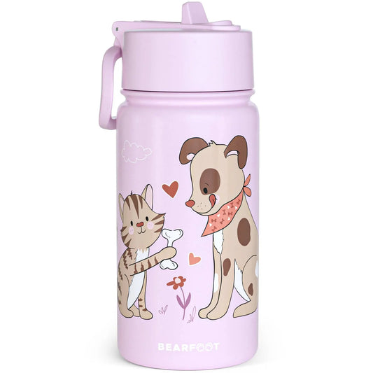 Thermo Kinder Trinkflasche Edelstahl - Hund&Katze lila BEARFOOT      NATURKINDCHEN