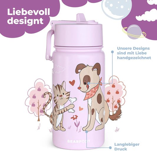 Thermo Kinder Trinkflasche Edelstahl - Hund&Katze lila BEARFOOT      NATURKINDCHEN