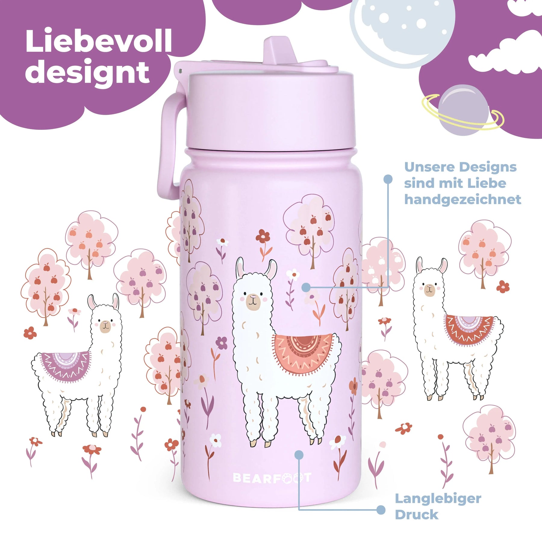 Thermo Kinder Trinkflasche Edelstahl - Lama lila BEARFOOT      NATURKINDCHEN