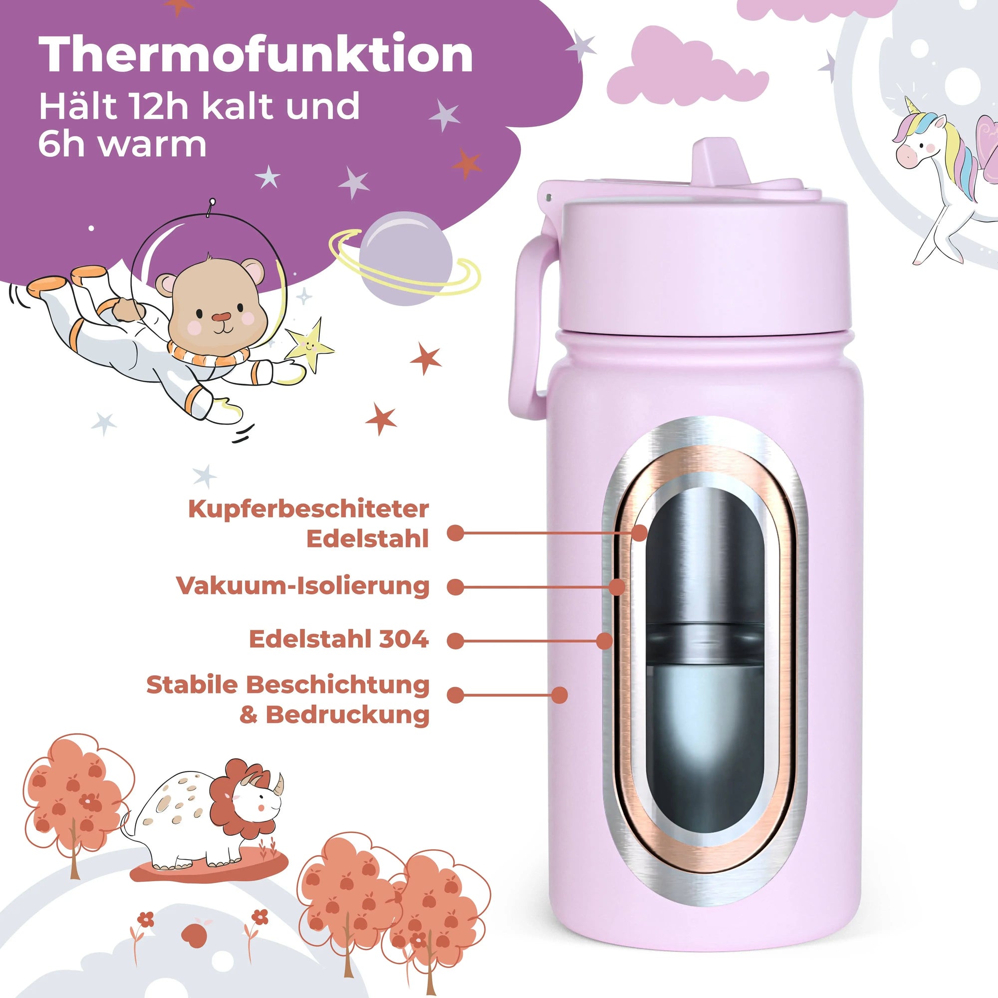 Thermo Kinder Trinkflasche Edelstahl - Sticker lila BEARFOOT      NATURKINDCHEN