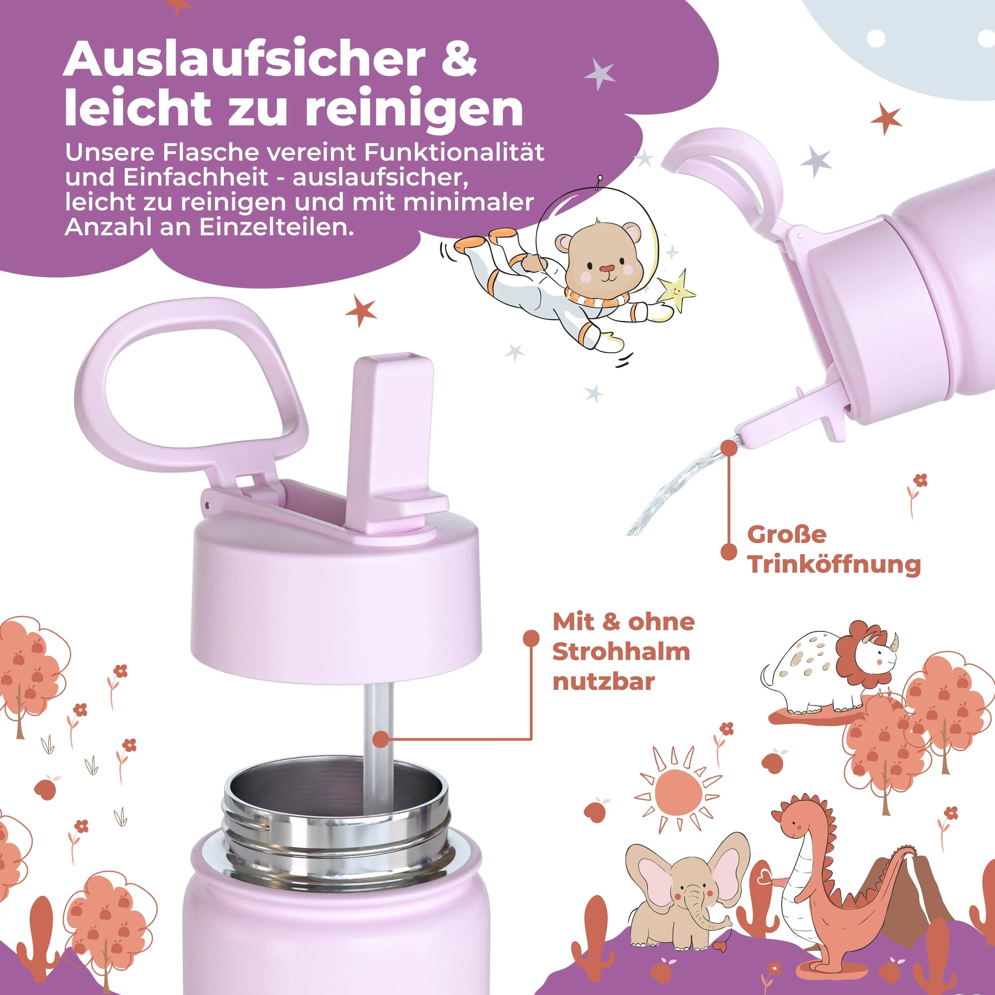 Thermo Kinder Trinkflasche Edelstahl - Sticker lila BEARFOOT      NATURKINDCHEN