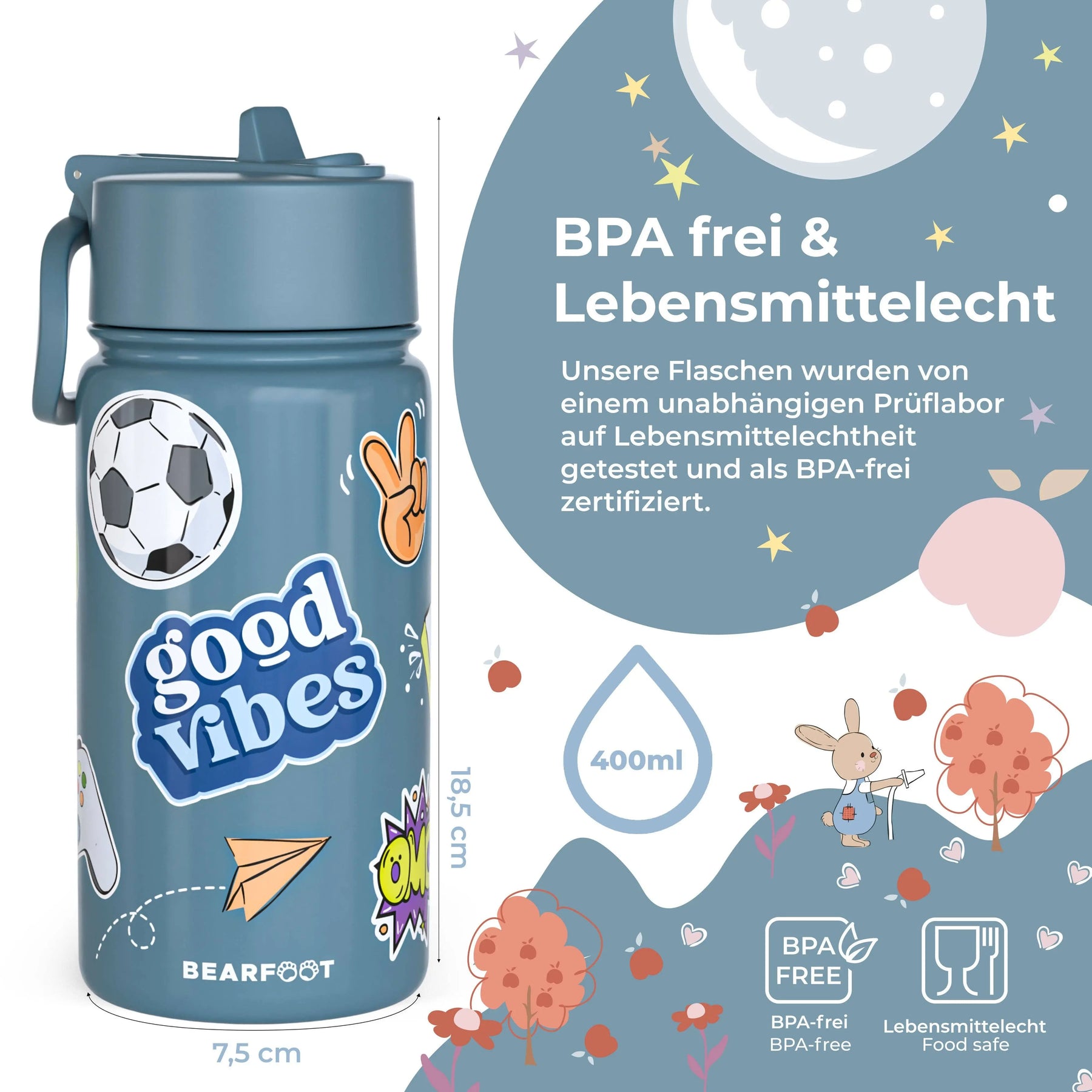 Thermo Kinder Trinkflasche Edelstahl - Sticker lila BEARFOOT      NATURKINDCHEN