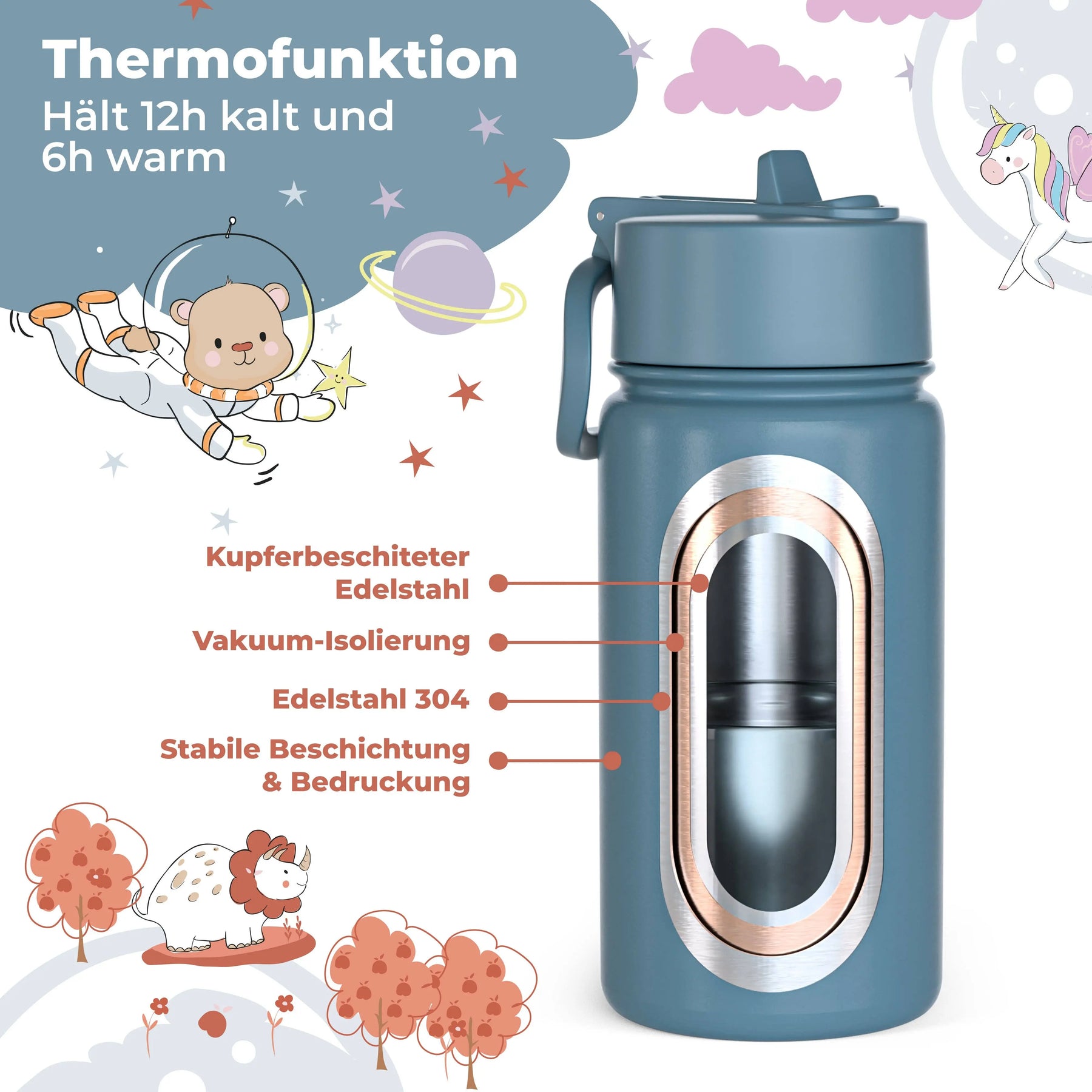Thermo Kinder Trinkflasche Edelstahl - Sticker lila BEARFOOT      NATURKINDCHEN