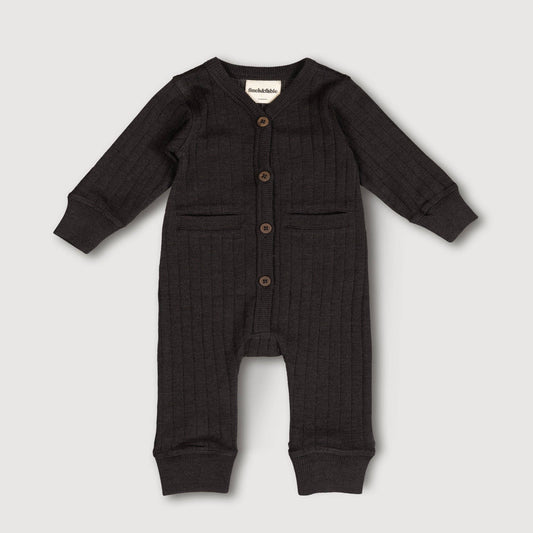 Gerippter Playsuit aus Wolle - Storm: 3-6 Monate Finch & Fable      NATURKINDCHEN