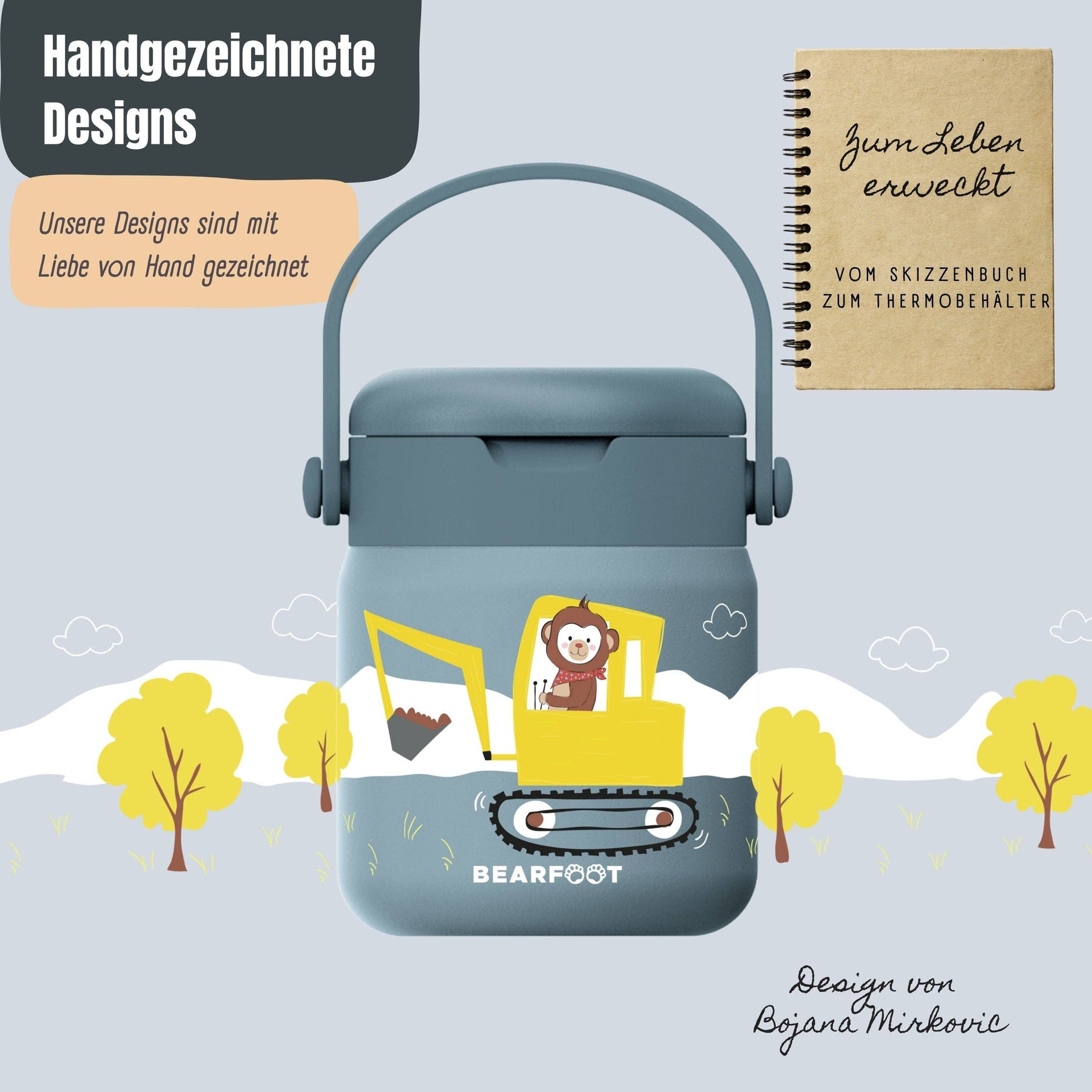 Thermobehälter Kinder Edelstahl - Bagger blau BEARFOOT      NATURKINDCHEN