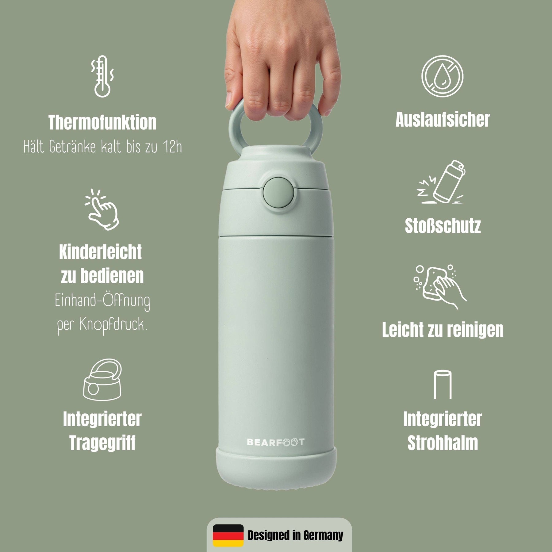 Thermo Kinder Trinkflasche Edelstahl - grün BEARFOOT      NATURKINDCHEN
