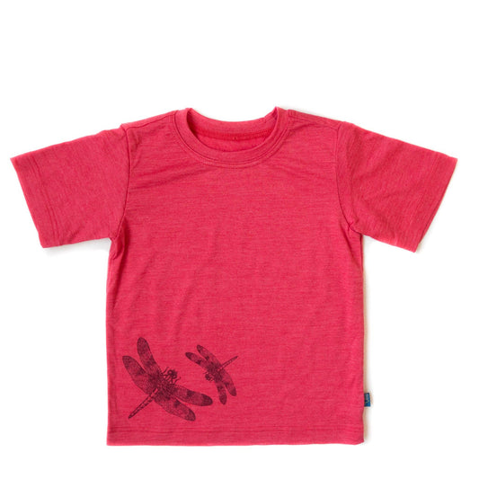 T-Shirt himbeere mit Libelle, Merinowolle & Seide (bio/GOTS): 98-104 Glückskind      NATURKINDCHEN