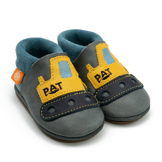 Barfußschuhe AMIGO Motiv Bagger: Grau / 26/27 Orangenkinder®      NATURKINDCHEN